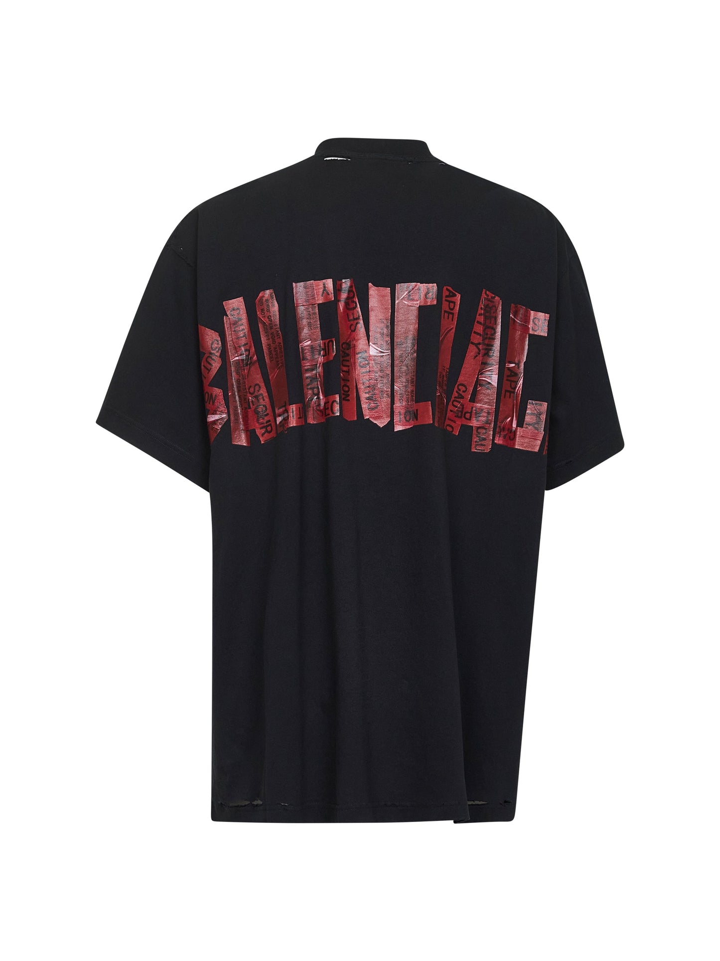 Balenciaga Men Black Security Tape Logo Oversize T-Shirt