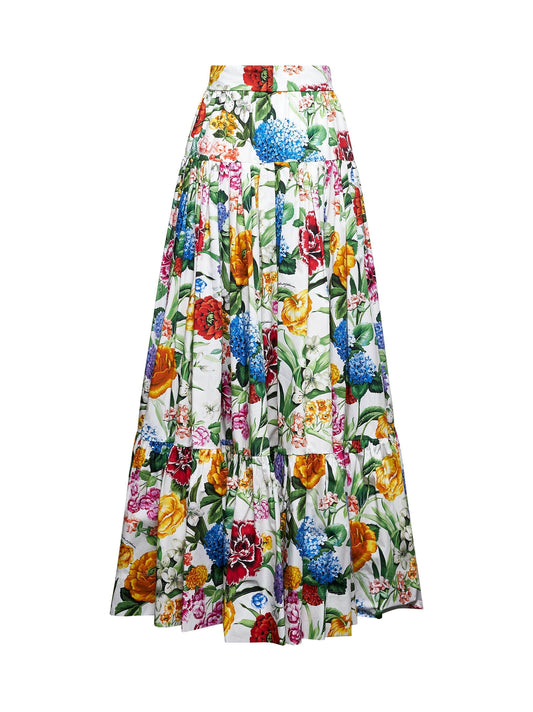 Dolce & Gabbana Women Floral Print Long Flounced Skirt