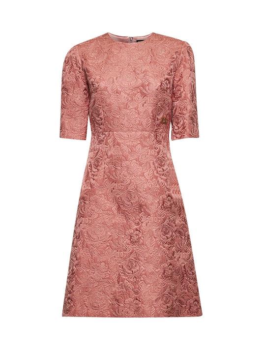 Dolce & Gabbana Women Pink Floral Quilted Jacquard Midi Dress