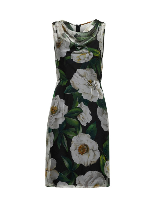 Dolce & Gabbana Women Gardenia Print Silk Chiffon Sheath Dress