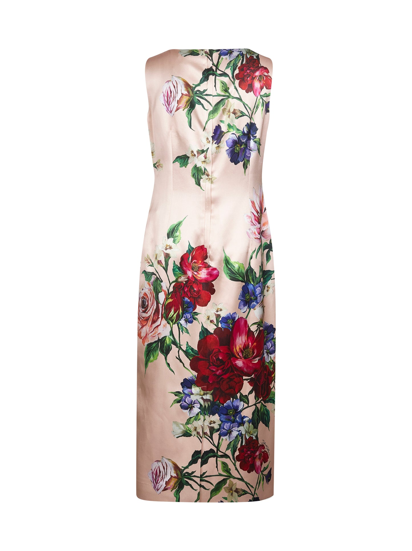 Dolce & Gabbana Women Pink Floral Print Stretch Satin Sheath Dress