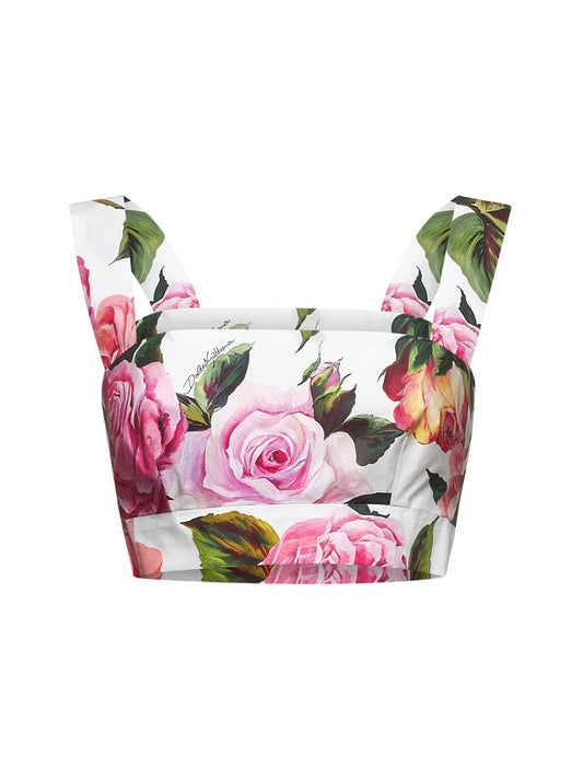 Dolce & Gabbana Women Rose Print Cotton Top