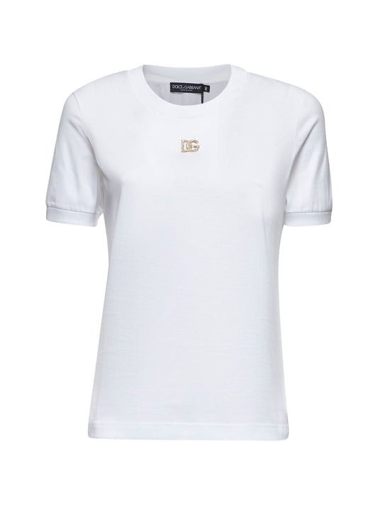Dolce & Gabbana Women White Jersey Dg Logo Plate T-Shirt