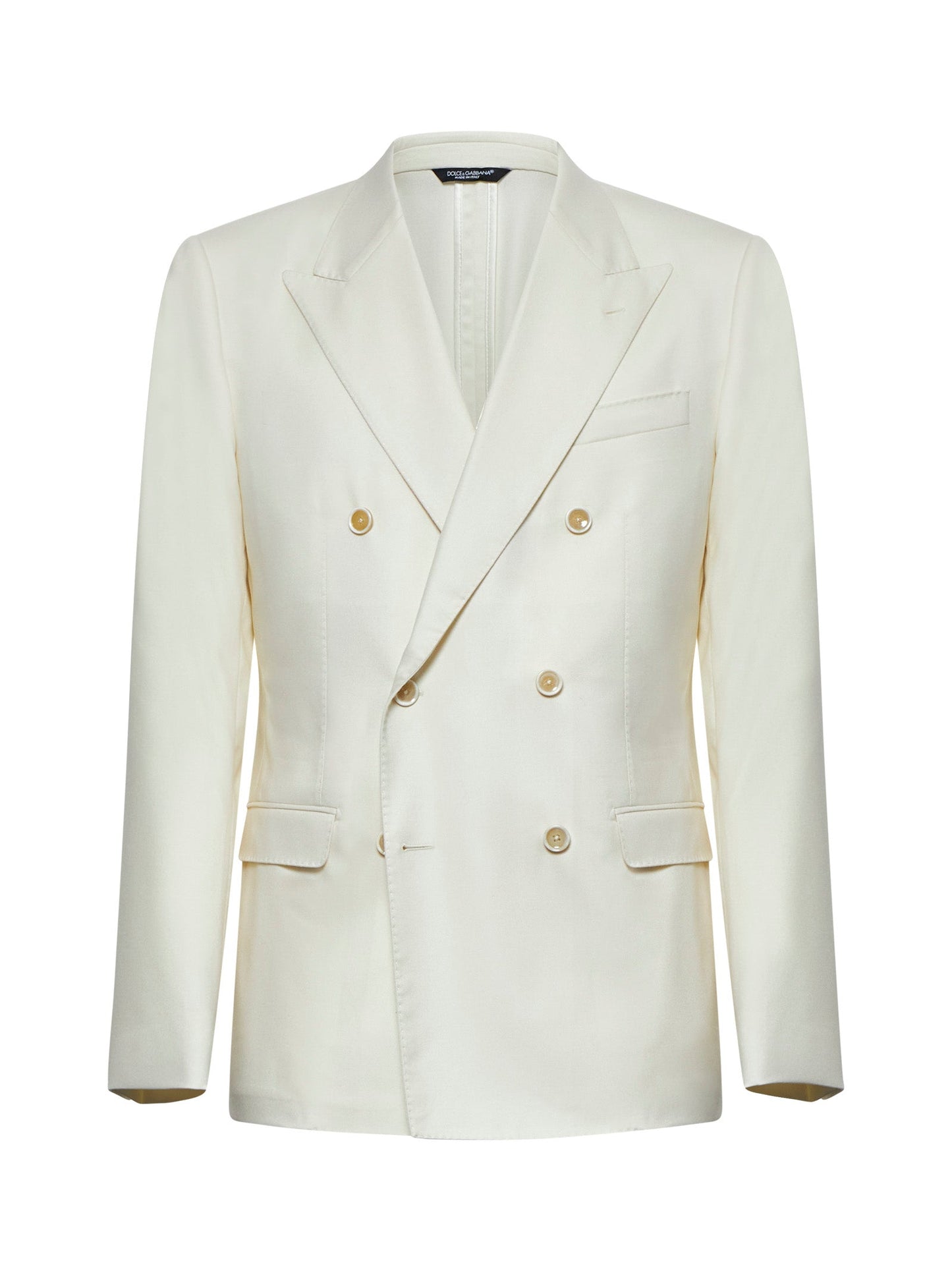 Dolce & Gabbana Men Ivory Flannel Double-Breasted Blazer