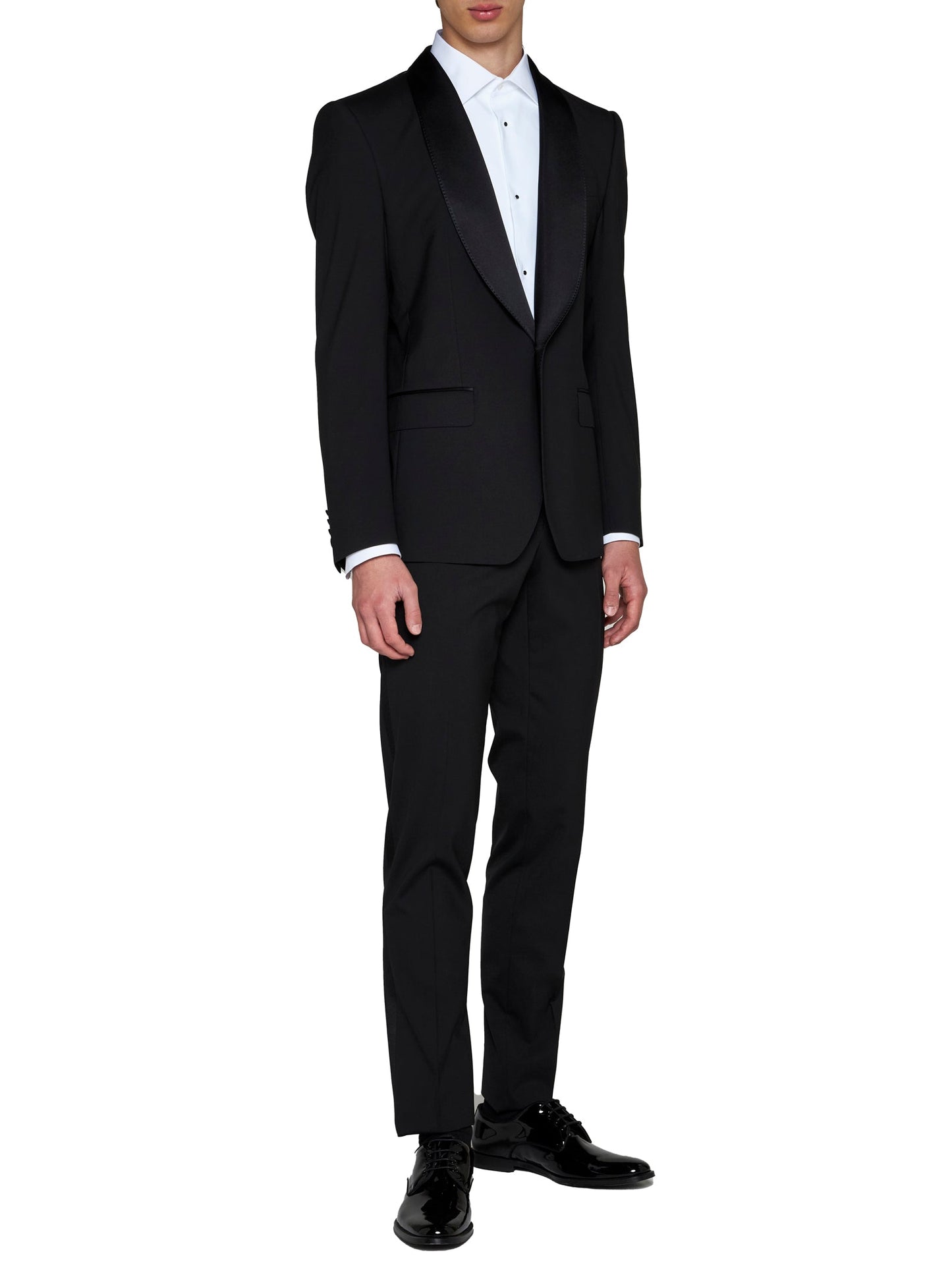 Dolce & Gabbana Men Black Stretch Wool Sicilia Tuxedo Blazer