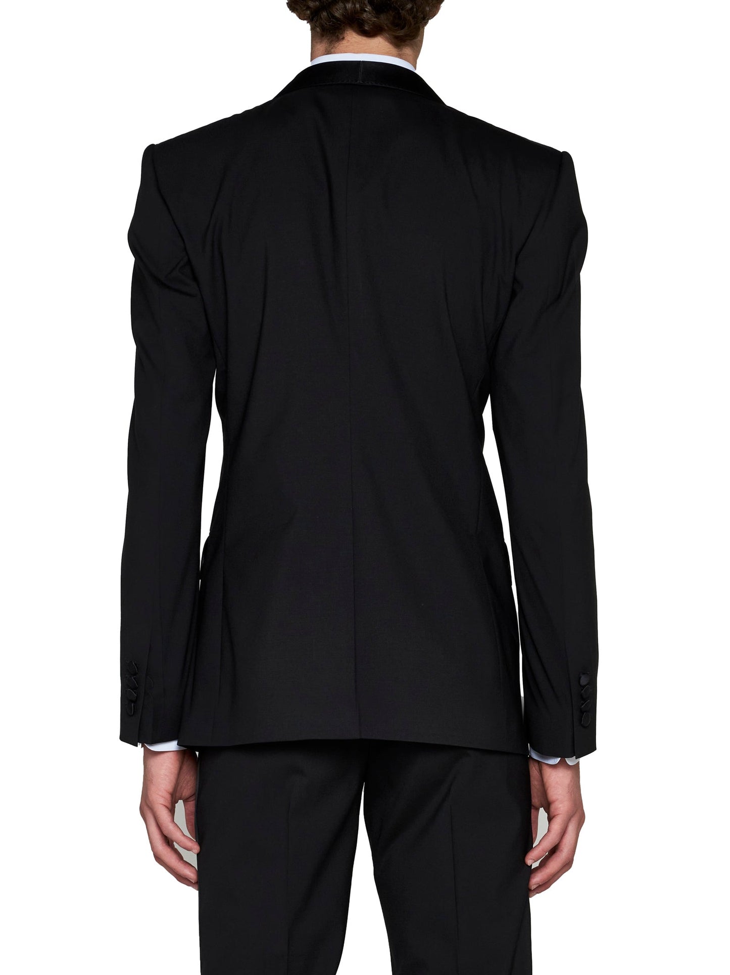 Dolce & Gabbana Men Black Stretch Wool Sicilia Tuxedo Blazer