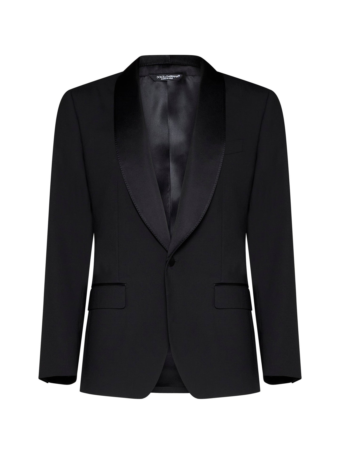 Dolce & Gabbana Men Black Stretch Wool Sicilia Tuxedo Blazer