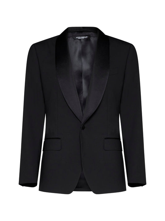 Dolce & Gabbana Men Black Stretch Wool Sicilia Tuxedo Blazer