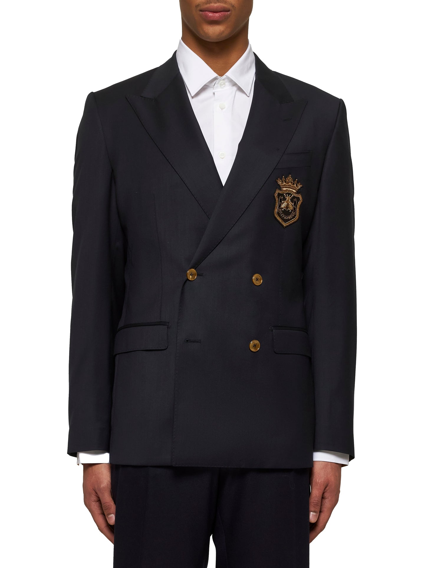 Dolce & Gabbana Men Blue Wool Double-Breasted Blazer