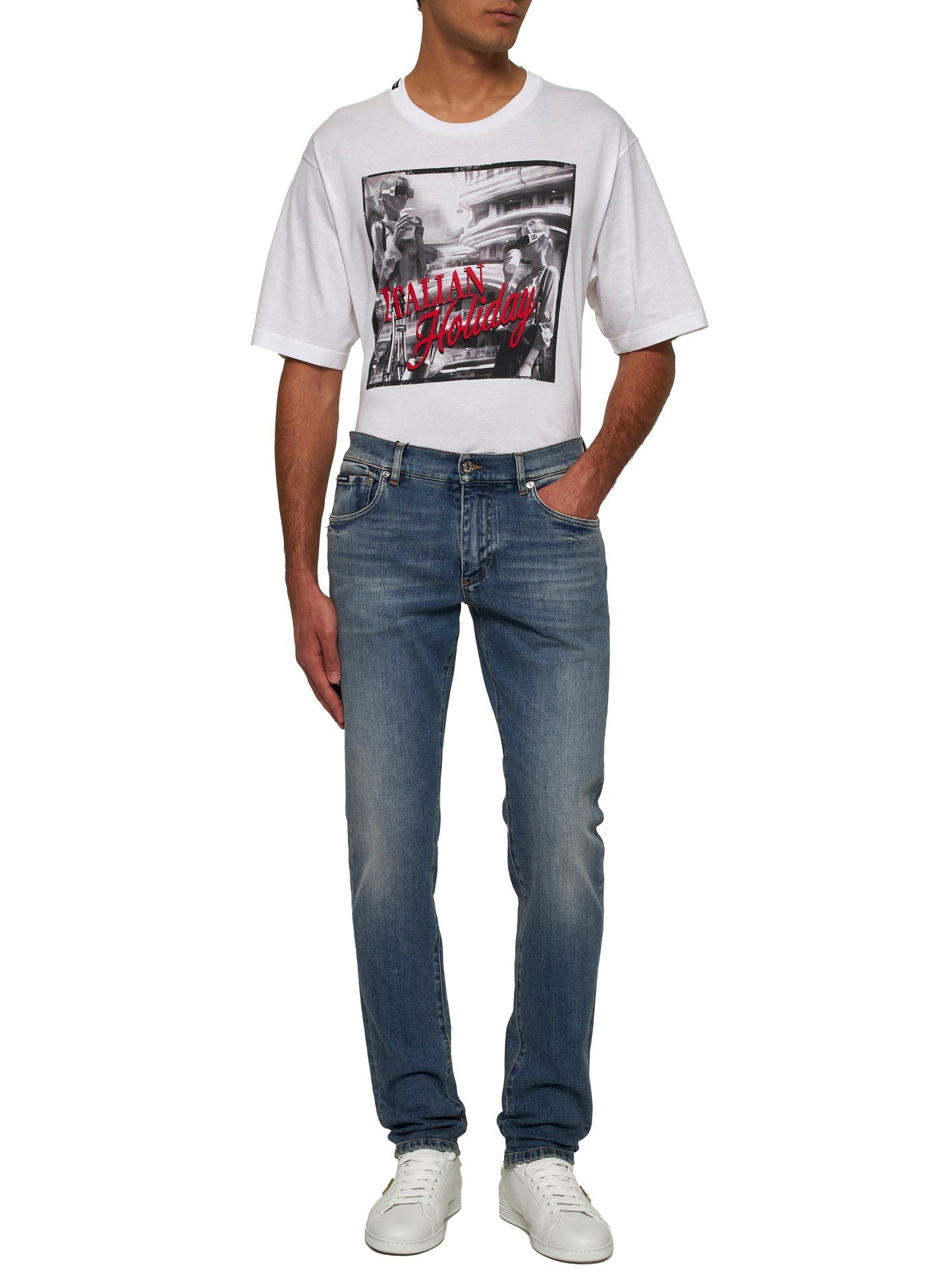 Dolce & Gabbana Men White Cotton Italian Holiday Print T-Shirt