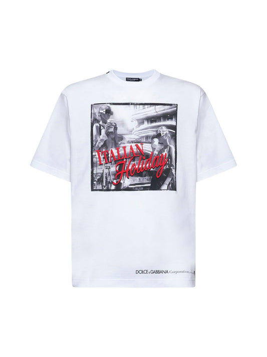 Dolce & Gabbana Men White Cotton Italian Holiday Print T-Shirt