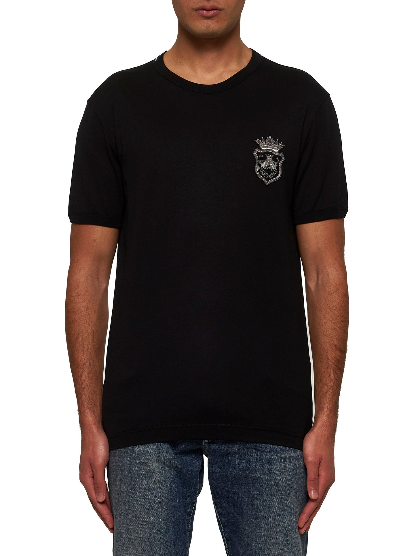 Dolce & Gabbana Men Black Cotton Heraldic Patch T-Shirt