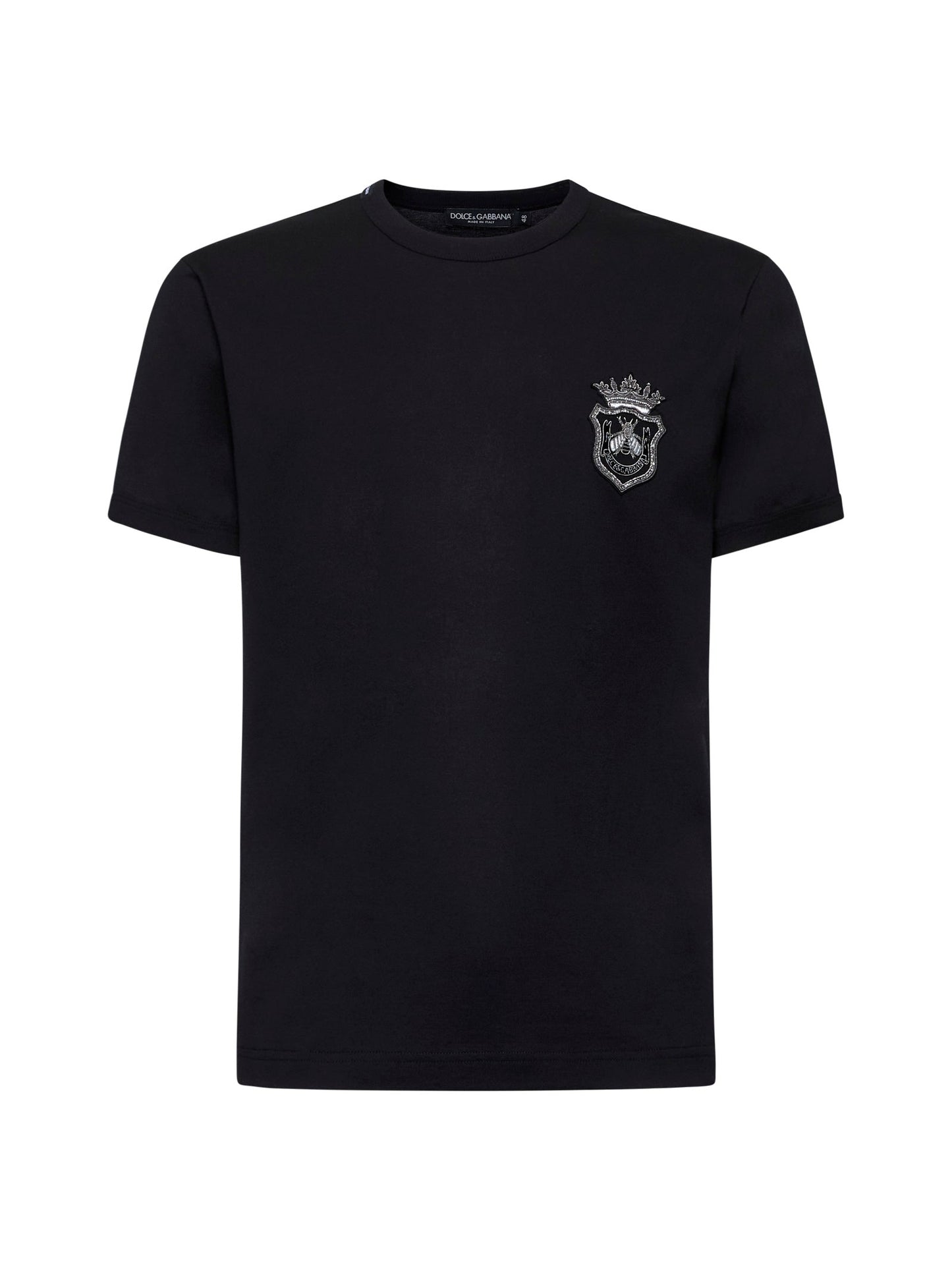 Dolce & Gabbana Men Black Cotton Heraldic Patch T-Shirt
