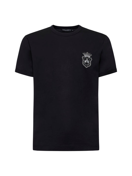 Dolce & Gabbana Men Black Cotton Heraldic Patch T-Shirt