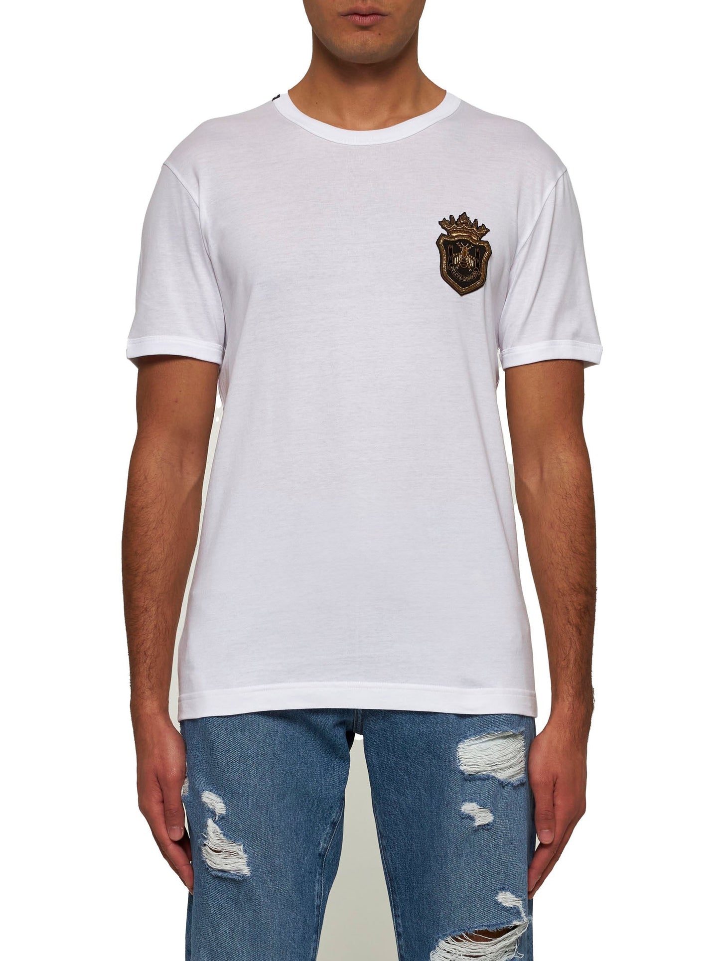 Dolce & Gabbana Men White Cotton Heraldic Patch T-Shirt