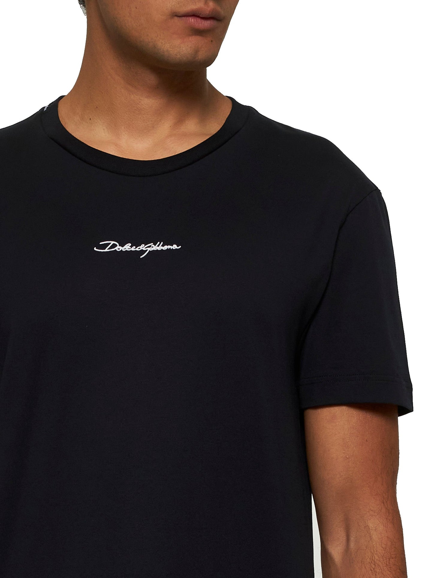 Dolce & Gabbana Men Blue Cotton Embroidered T-Shirt