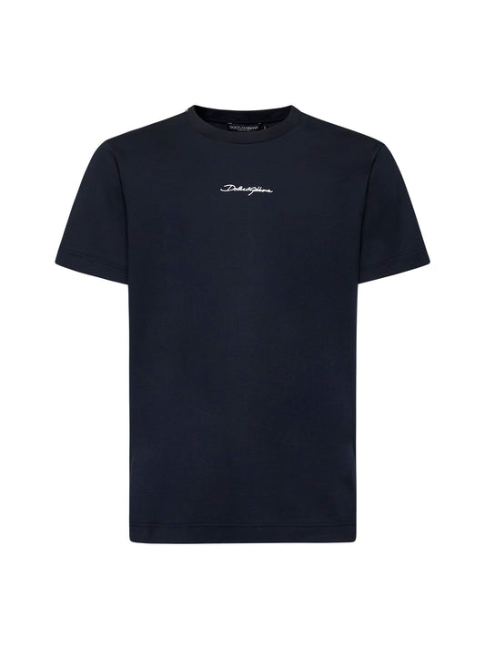 Dolce & Gabbana Men Blue Cotton Embroidered T-Shirt