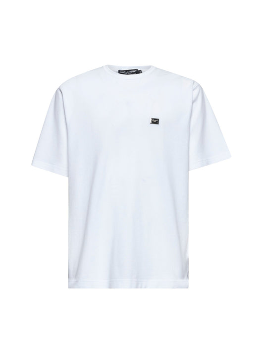 Dolce & Gabbana Men White Piquet Logo Plate T-Shirt