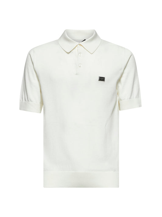 Dolce & Gabbana Men White Cotton Knit Logo Plate Polo Shirt