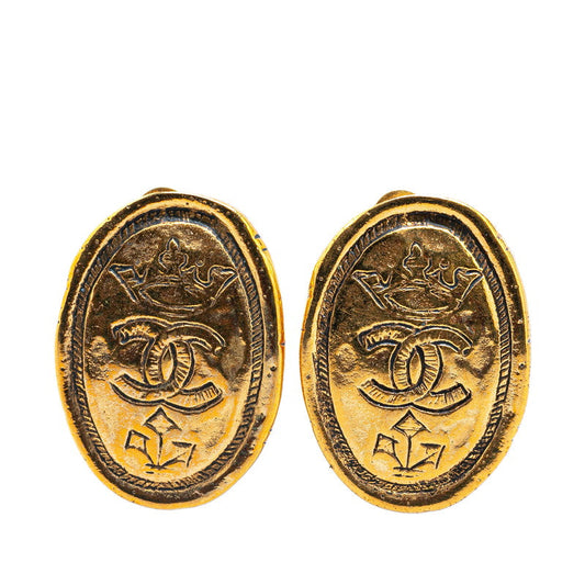 Chanel Vintage Crown Earrings Gold