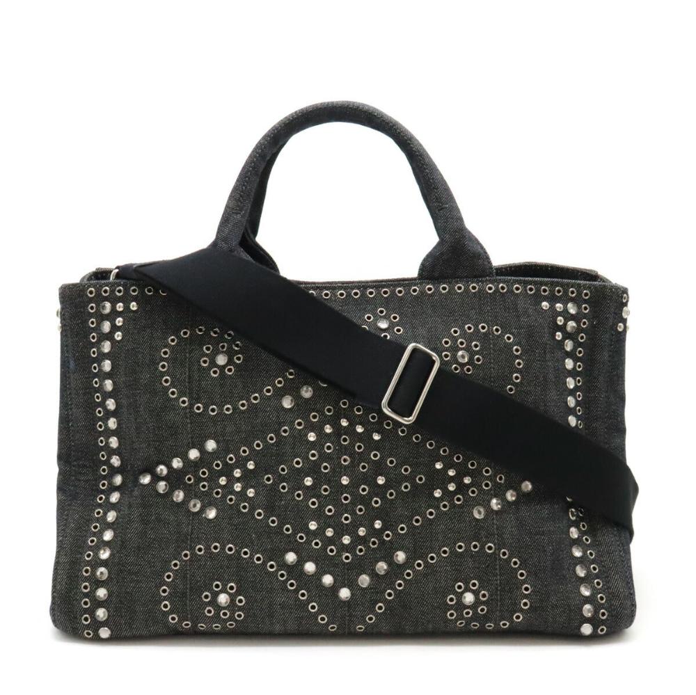 Black Denim Prada Canapa Tote