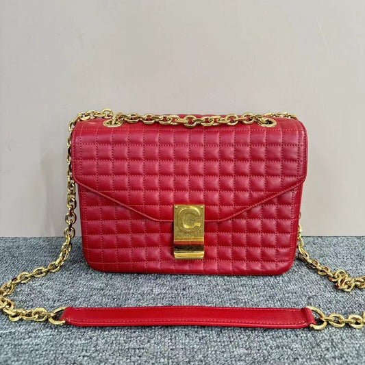 Celine Classic Red Quilted Leather Chain Shoulder Bag Medium