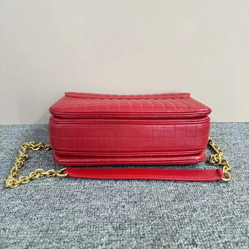 Celine Classic Red Quilted Leather Chain Shoulder Bag Medium