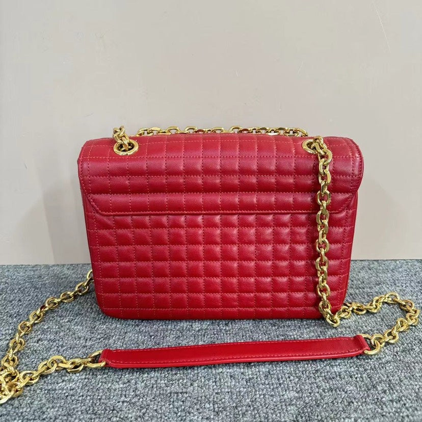 Celine Classic Red Quilted Leather Chain Shoulder Bag Medium