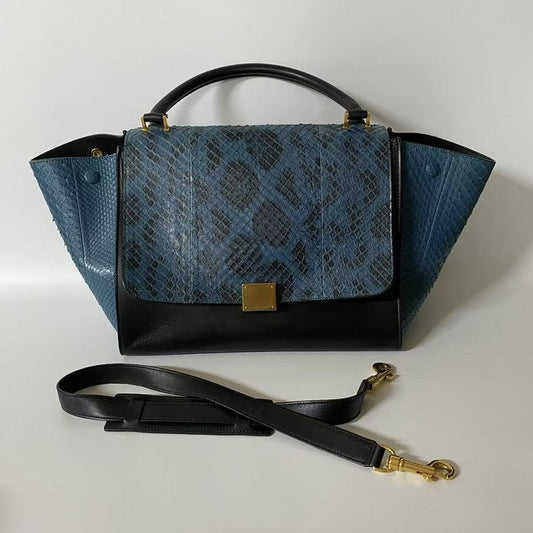 Celine Two Ways Bag in Blue and Black Python Leather -  Satchel