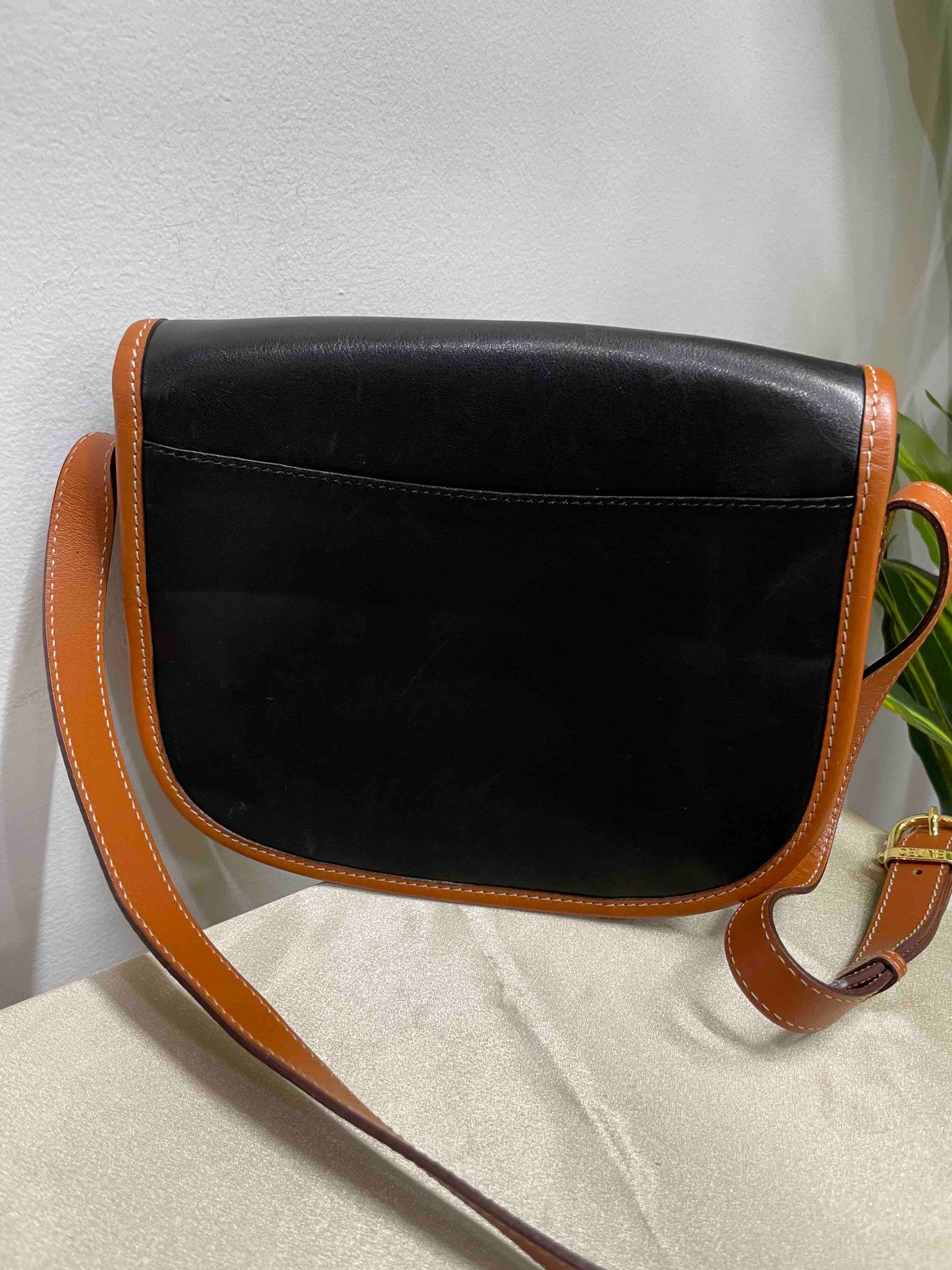 CELINE Classic Black and Tan Leather Crossbody Bag