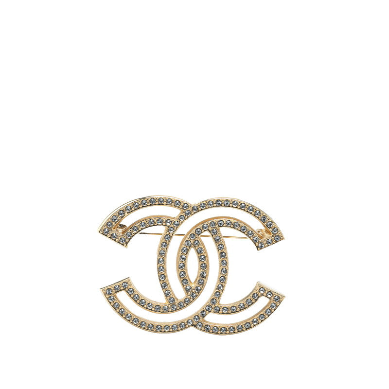 Chanel Coco Mark Rhinestone Brooch Gold