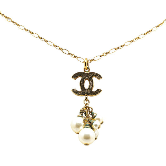 Chanel Coco Mark Necklace Gold Plated Faux Pearl