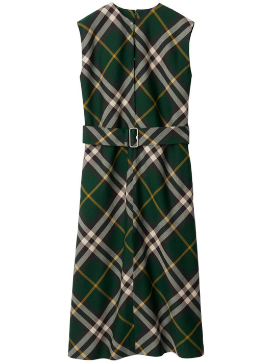 Burberry Women Check Motif Wool Midi Dress