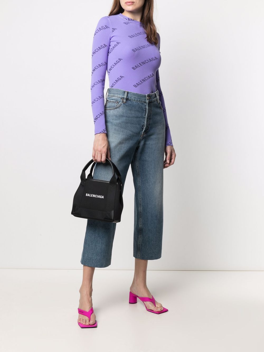 Balenciaga Women Navy Cabas Xs Canvas Tote Bag