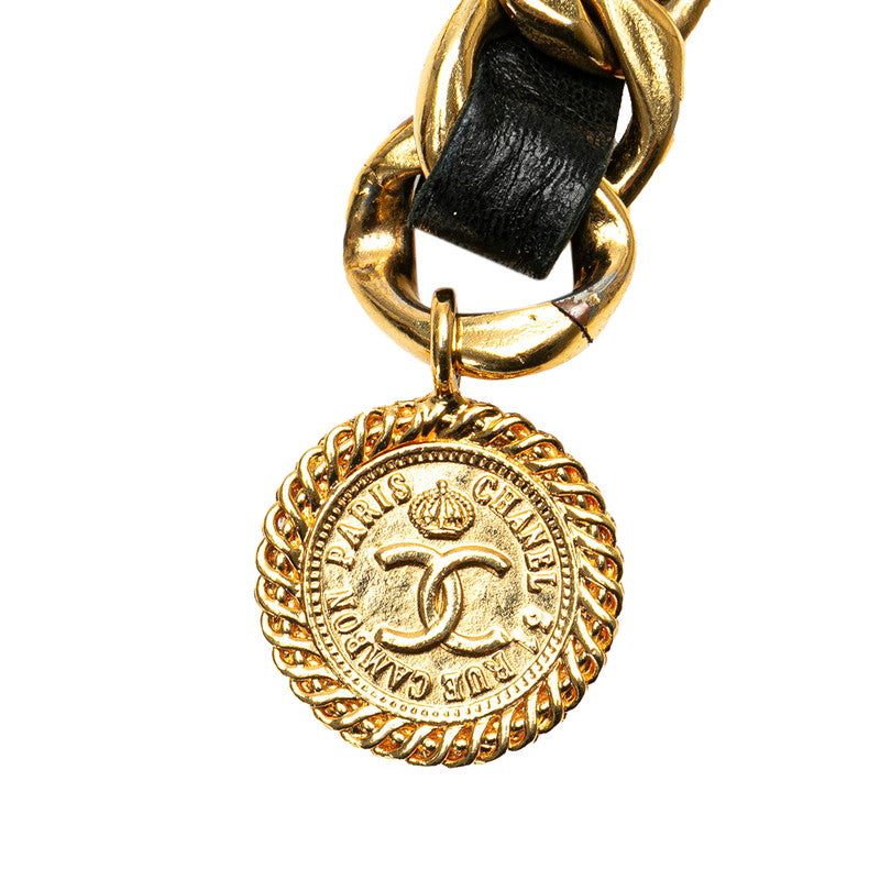 Chanel Coco Mark Chain Belt Gold Black Leather