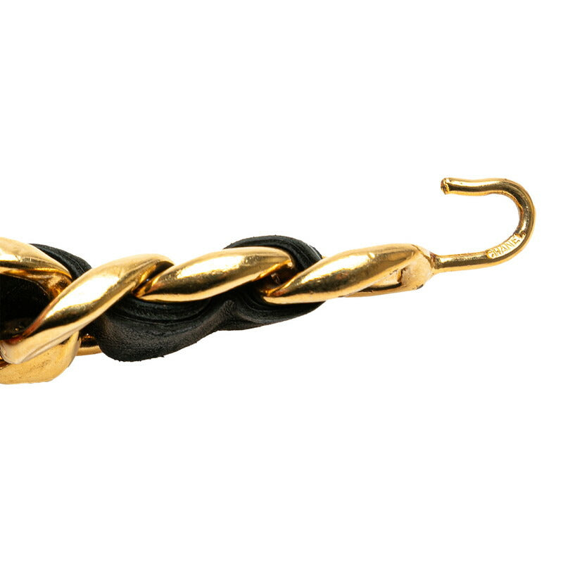 Chanel Coco Mark Chain Belt Gold Black Leather