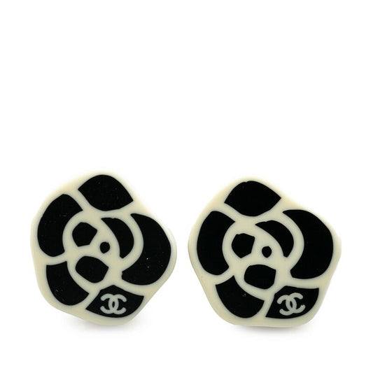 Chanel Camellia Earrings Plastic Black White