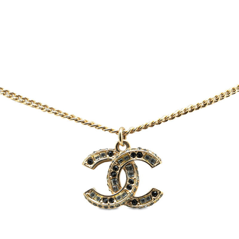 Chanel Coco Mark Rhinestone Necklace Gold