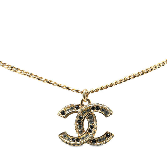 Chanel Coco Mark Rhinestone Necklace Gold