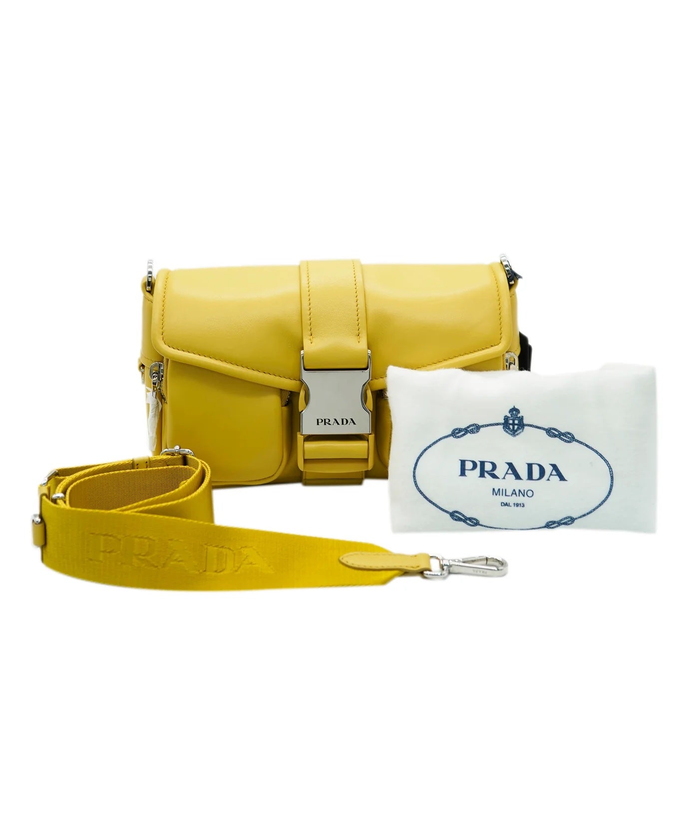 PRADA - Yellow Padded Nappa Pocket Front Buckle Bag
