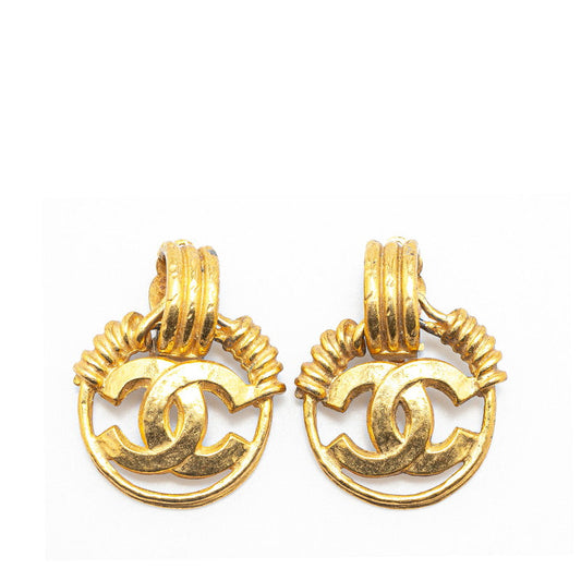 Chanel Vintage Coco Mark Round Earrings Gold