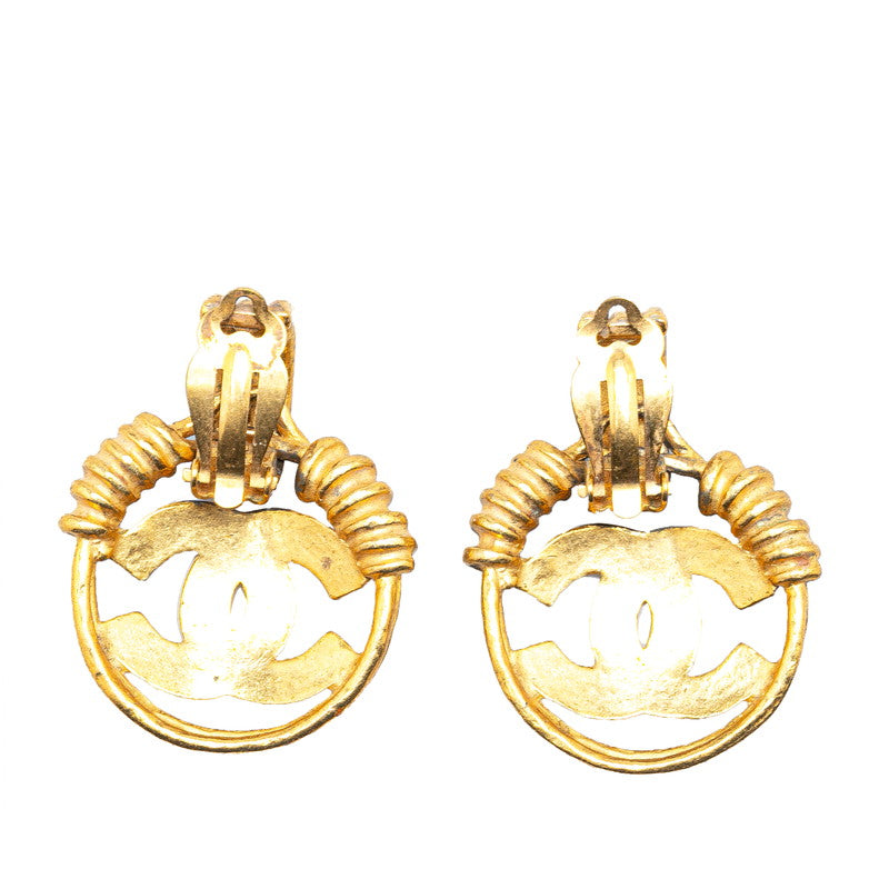 Chanel Vintage Coco Mark Round Earrings Gold