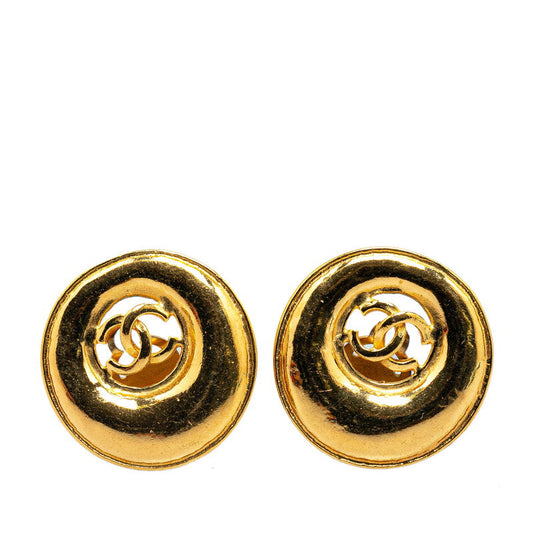 Chanel Vintage Coco Mark Earrings Gold Plated