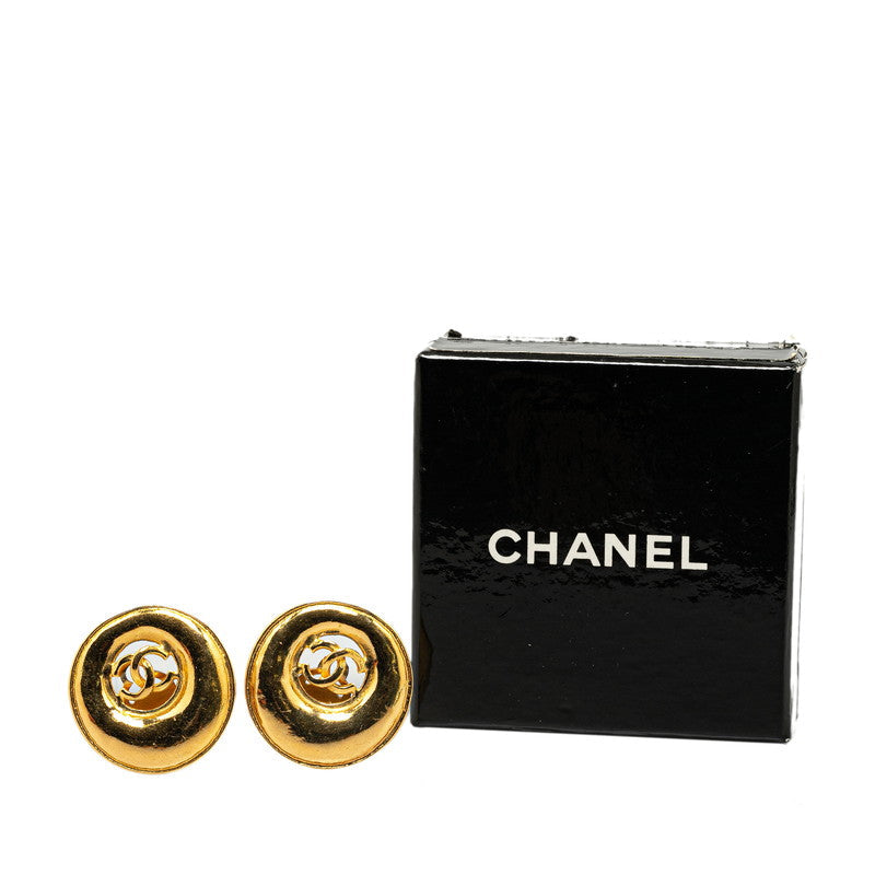 Chanel Vintage Coco Mark Earrings Gold Plated