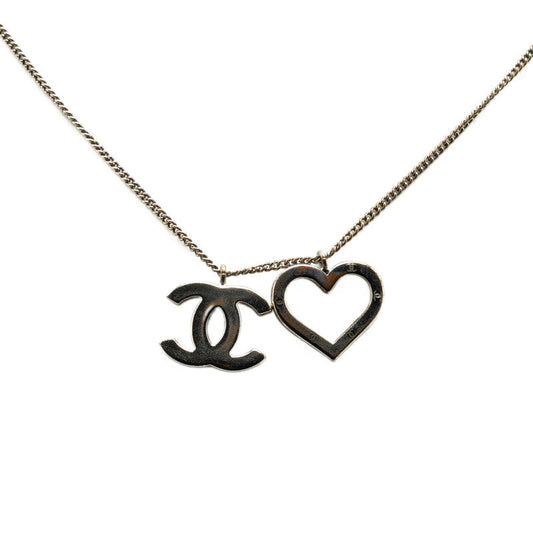 Chanel Heart Motif Necklace Silver Metal