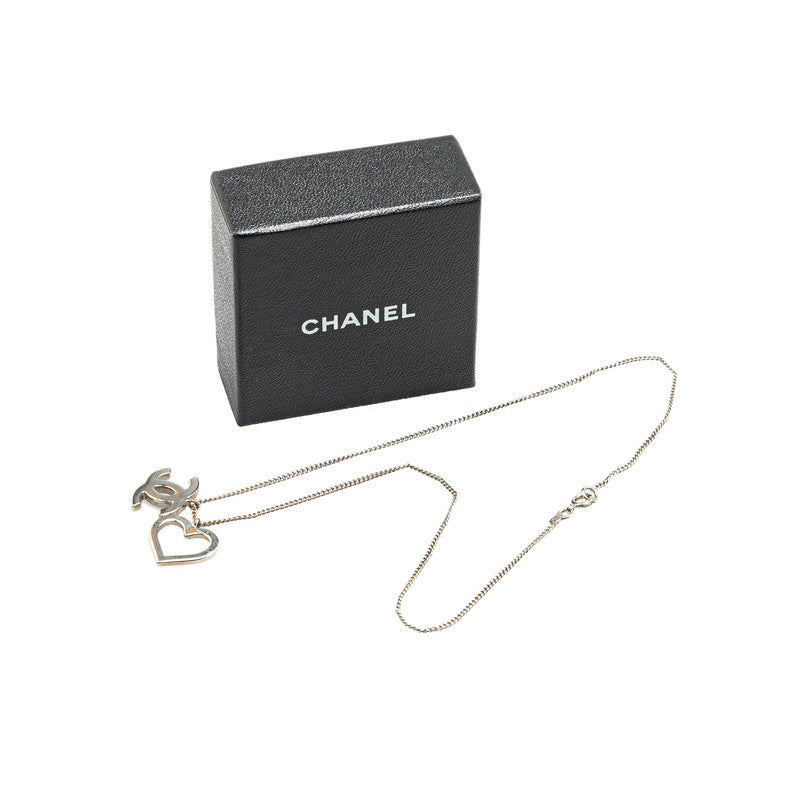 Chanel Heart Motif Necklace Silver Metal