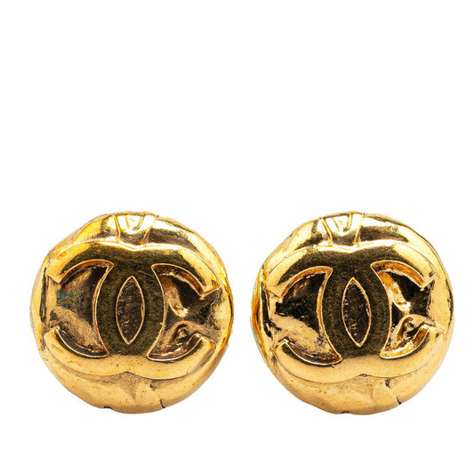Chanel Vintage Coco Mark Round Earrings Gold