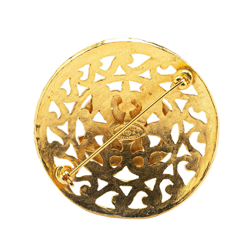 Chanel Vintage Coco Mark Round Brooch Gold
