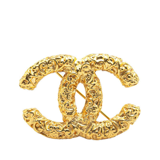Chanel Vintage Coco Mark Lava Brooch Gold