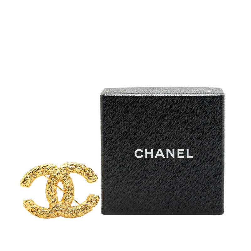 Chanel Vintage Coco Mark Lava Brooch Gold